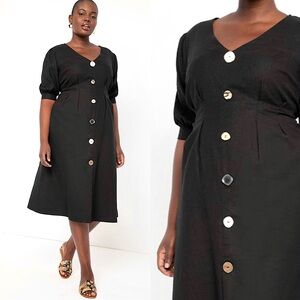 Eloquii Linen Boho Button-Front A-Line Midi Dress | 22